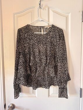 LOFT Black and White Printed Peplum Blouse